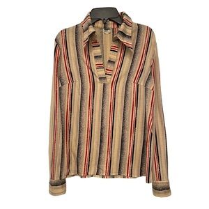 VTG 70s Zantrel Long Sleeve Striped Open Neck Blouse Top Womens XS Small Germany